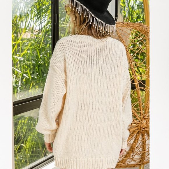 New Heart Embroidered Cardigan Sweater ~ Sweetest Oversized Knit Valentine's Day - Picture 5 of 7